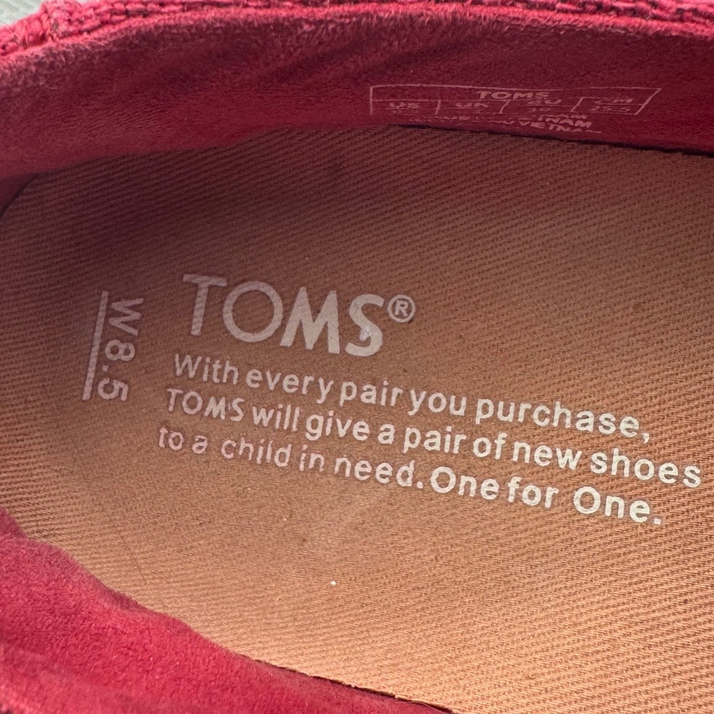TOMS sz 8.5 Red Canvas Espadrille Platform Slip On Shoes Women's Casual Comfort - Picture 7 of 9